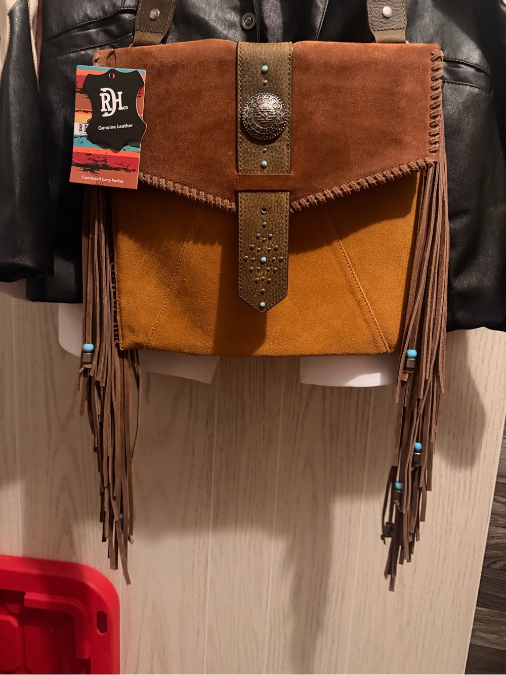 NWT RH Genuine Leather Two-Tone Suede Fringe Crossbody Bag conceal carry